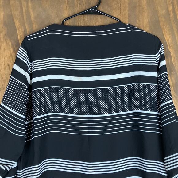 Loft Womens Blouse Black White Stripes Dot Print Petite Roll Tab Sleeve MP - Picture 11 of 12